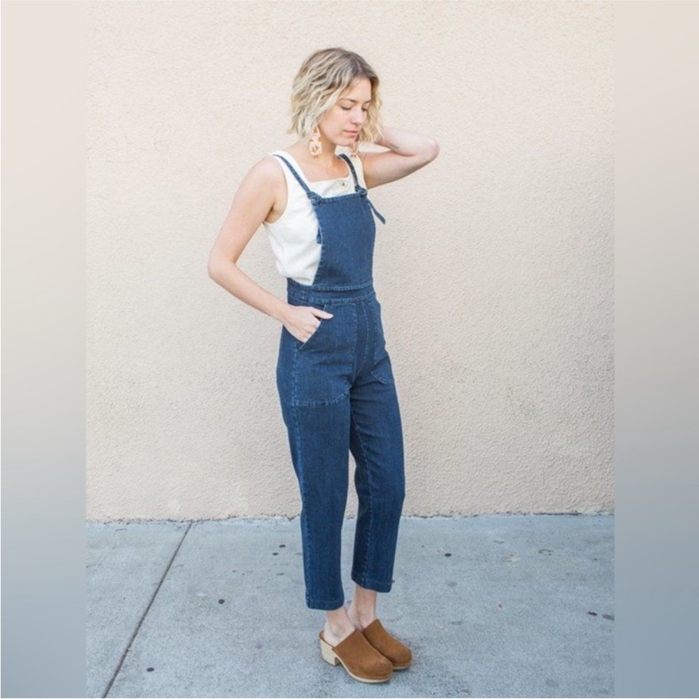 Loup medium indigo blue jean Knot denim Overalls jumpsuit size medium pockets